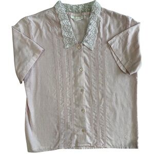 Vintage D.K Gold by Donnkenny Pink Lace Collar Blouse Cottagecore Button Front M